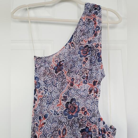 MISA LA Dress Size Large One-Shoulder Cut-Out Sheer Aries Blue/Red/White - Picture 8 of 13